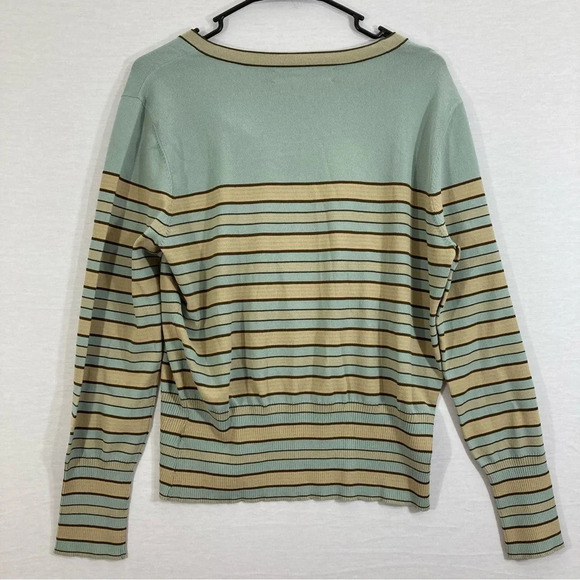 Kasper Square Neck Bow Detail Striped Tight Knit Vintage Inspired Sweater XL - Picture 9 of 10